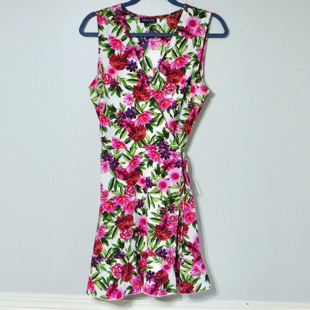 Vibrant Floral Mini Dress - Pink, Green, and Purple